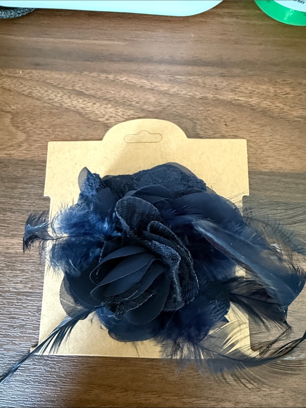 Elegant Navy Feather Flower Hair Clip/pin - Women Accessories